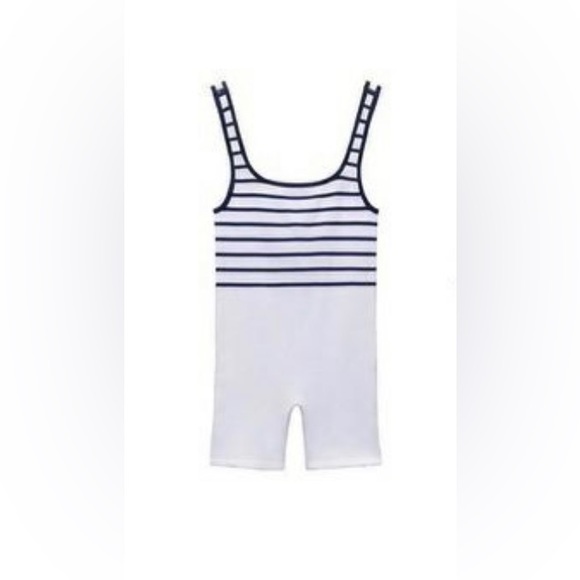 🆕Zara Seamless Blue and White Striped Bodysuit Jumper Romper Size M-L - Picture 5 of 7